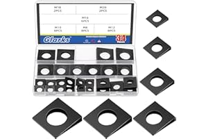 Glarks 34pcs M8/M10/M12/M16/M18/M20 Square Beveled Washers Kit, Black Carbon Steel Wedge Washer, Heavy Duty Leveling Washer f