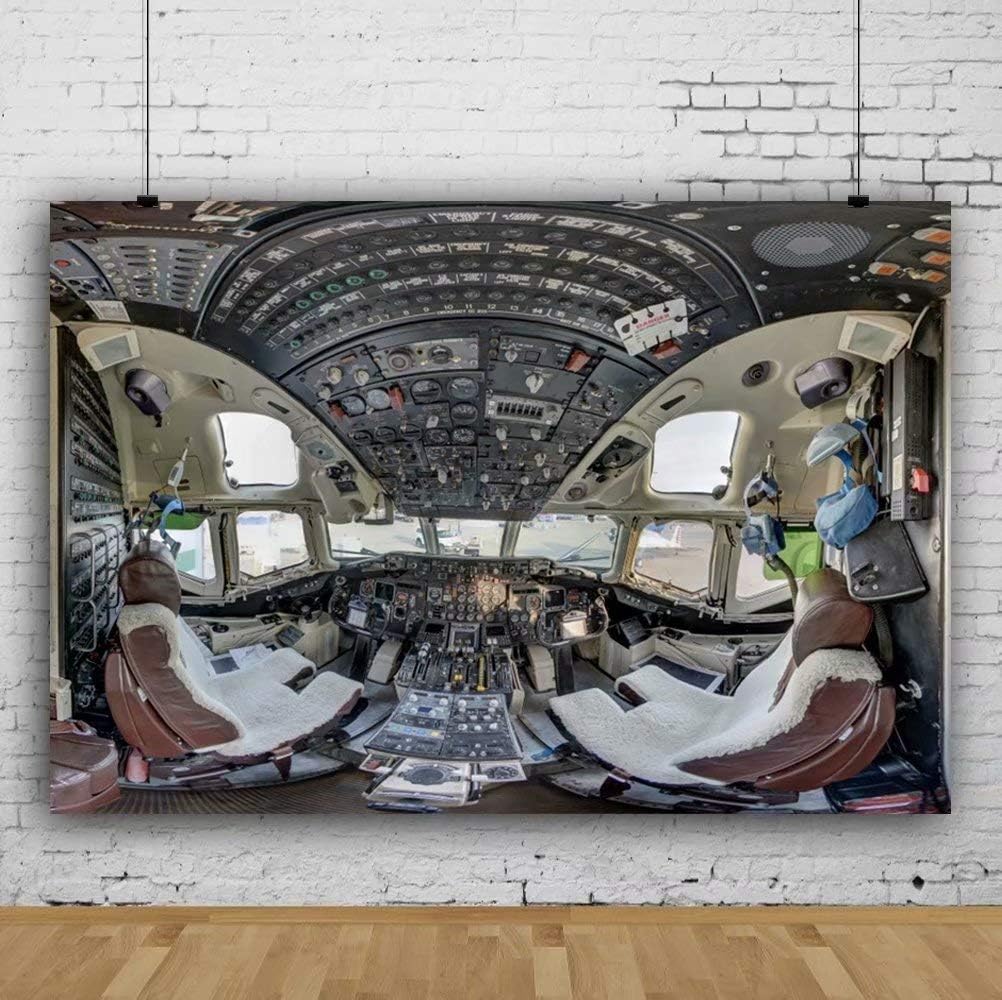 OFILA Aircraft Cockpit Backdrop 8x6.5ft Control Panel Photos Background Navigation Plane Vehicle Aeroplane Dashboard Deck Equipment Piloting System Photos Boeing Airplane Photo Props