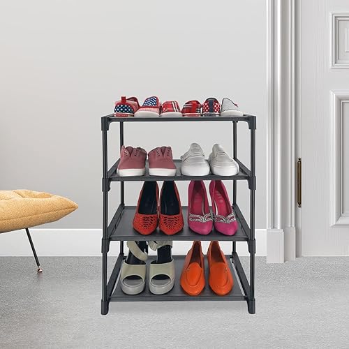 Tiers Small Shoe Rack,Narrow Stackable Shoe Shelf Organizer