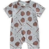 Dewadbow Newborn Infant Baby Boy Girl Clothes Baseball Print Short Sleeve Jumpsuit One Piece Romper Bodysuit Game Day Outfit