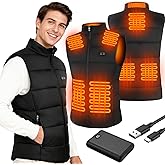 Deepoter Heated Vest for Men, 7.4V Heated Jacket with 8 Heating Zones, 3 level Temperature Control with 10000mAh Battery