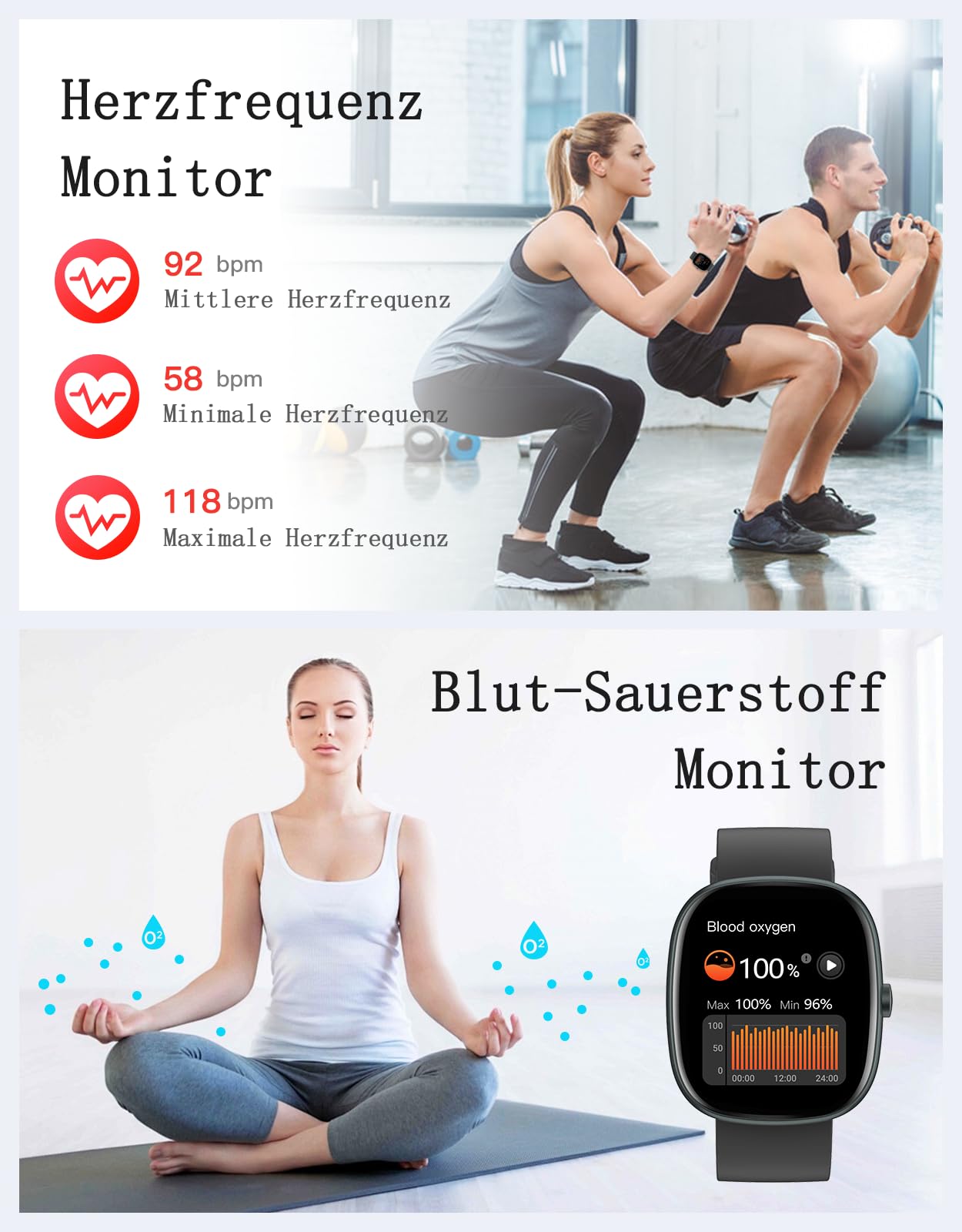 Smartwatch Damen Herren mit Telefonfunktion,1.85" HD Screen Fitnessuhr 4
