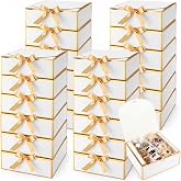 Jaloro 25 Pack White Gift Boxes with Lids, 7x7x3 Inch Bridesmaid Proposal Box with Ribbons Groomsman Proposal Boxes for Present Wedding, Birthday, Anniversary, Baby Shower, Bridal Shower