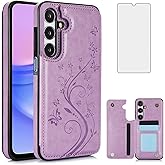 Asuwish Phone Case for Samsung Galaxy A15 5G/4G with Tempered Glass Screen Protector Card Holder Wallet Cover Stand Flip Leather Cell Accessories Glaxay A 15 15A SM A156B A155F Cases Women Men Purple