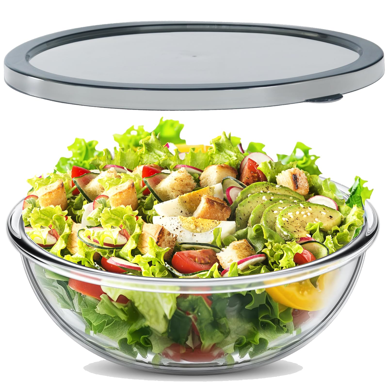 Photo 1 of EWAFILU 6.2QT Large Glass Mixing Bowl with Lid, Clear Glass Salad Cooking Bowls for Sourdough, Salad and Storage Prepping and Baking Food Storage Set
