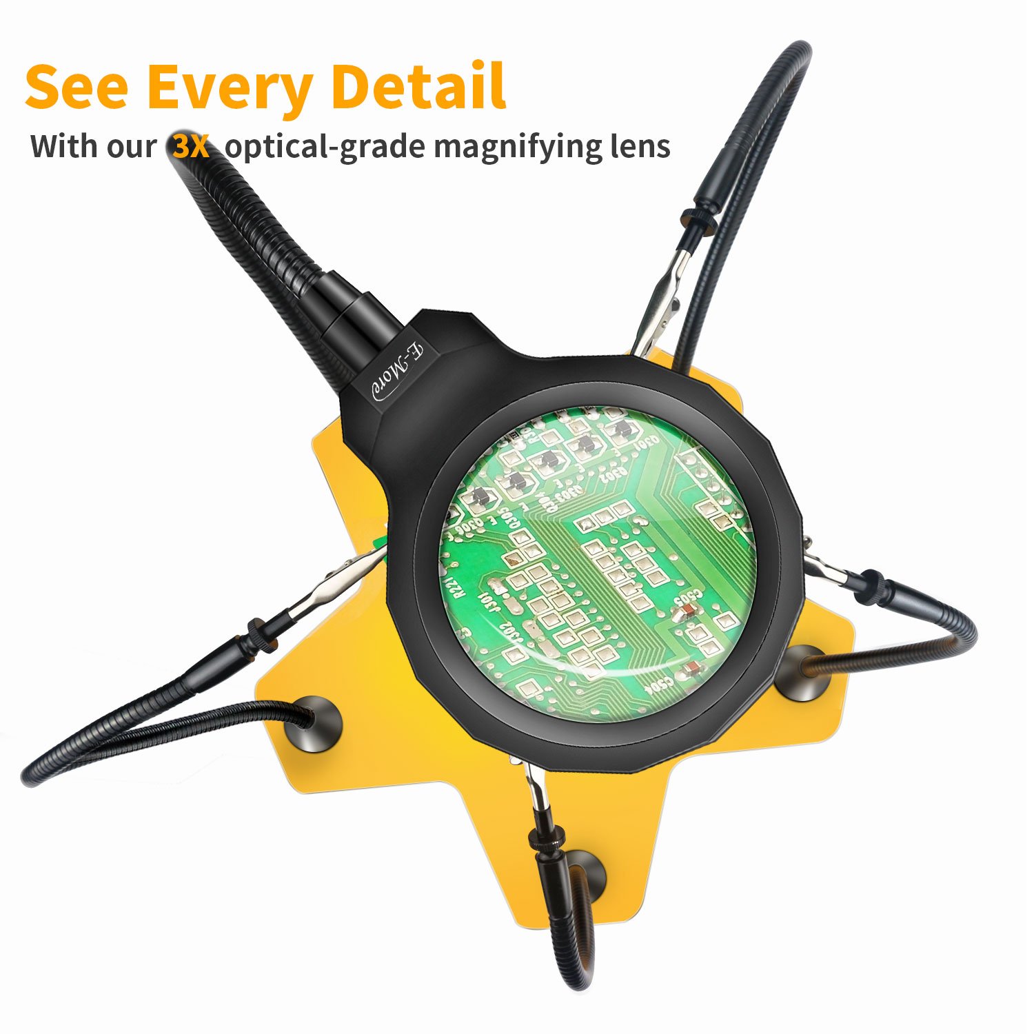 E-More LED Helping Hands Soldering Magnifier Station, 3X Magnifying Glass Third Hand Soldering Tool Vise, Clip On Optical Glass Magnifier Lens Daylight LED ...