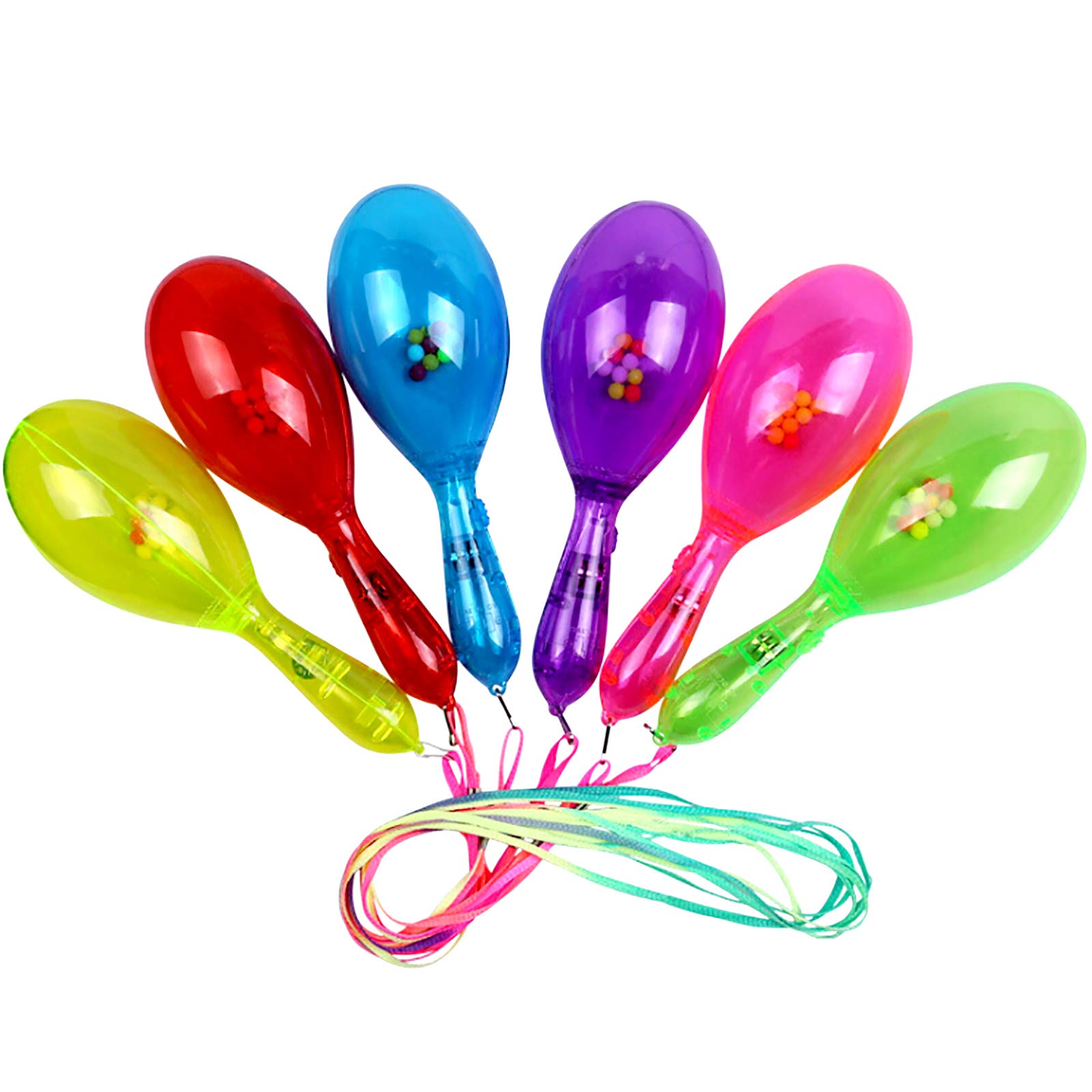 Fansport 12PCS Party Rattle Creative LED Glowing Cheering Plastic Maraca Musical Toy Wedding Party Favor with Lanyard for Kids