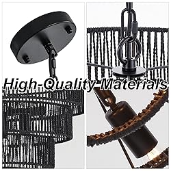 YOMECOO Black Rattan Chandelier Vintage Farmhouse