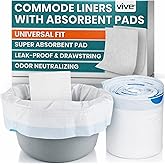 Vive Commode Liners with Absorbent Pads - Portable Toilet Bedside Chair | Replacement Bags - Disposable Porta Potty Liners for Bariatric Standard Arm 3 in 1 Folding Buckets - Leakproof (72 Pack)