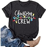 Christmas Crew Shirts for Women Xmas Shirt Top Short Sleeve Christmas Lights Print Graphic T Shirt Holiday Tees