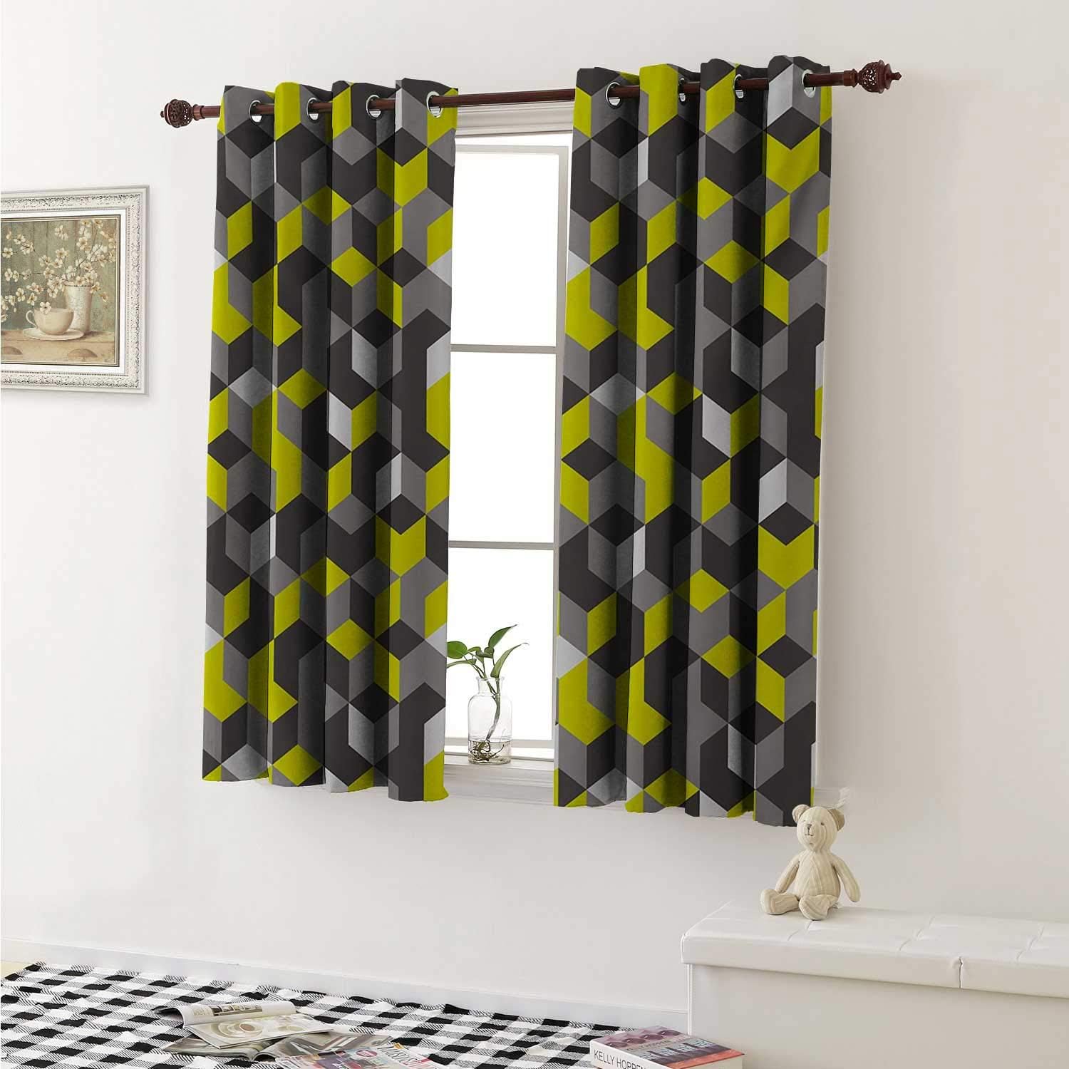 shenglv Grey and Yellow Window Curtain Fabric 3D Print Inspired Modern