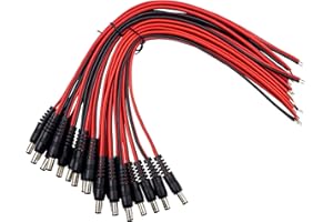 20-Pack 12V 5A DC Power Pigtail Cord Male Plug Connectors, 5.5mm x 2.1mm, DC Barrel Jack Adapter Link Line for CCTV Security Camera, by CENTROPOWER