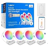 Xsky Smart Recessed Lighting 6 inch 4 Pack,Dimmer Switch Include, Zigbee 3.0 Light, RGBW Dimmable, Downlight, Compatible with Alexa, Home Assistant, SmartThings,16 Million Colors