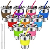 ShineMe Toddler Cups With Straws Spill Proof, 12oz Reusable Stainless Steel Cups with Straws, Lids, and Colorful Silicone Sleeves, Unbreakable Kids Cups for Milk, Water, Snacks...(10pack)