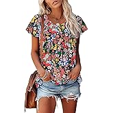 Magritta Womens Summer Tops Dressy Casual V Neck T Shirts Pleated Front Ruffle Short Sleeve Blouses Loose Fit Tunic Tops