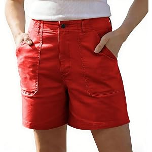 txxeoss Women's Twill Shorts Mid-Rise 5 Inch Inseam Summer Casual High Waisted Bermuda Shorts Beach Holiday Bottoms Pants