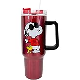 Spoontiques Peanuts Stainless Steel Travel Mug, 40oz - Double Wall Insulation, Sturdy Handle, Sliding Lock Travel Lid - Joe Cool