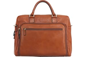 Banuce Vintage Full Grain Italian Vegetable Tanned Leather Briefcase for Men Attache Case 14 Inch Business Work Bags