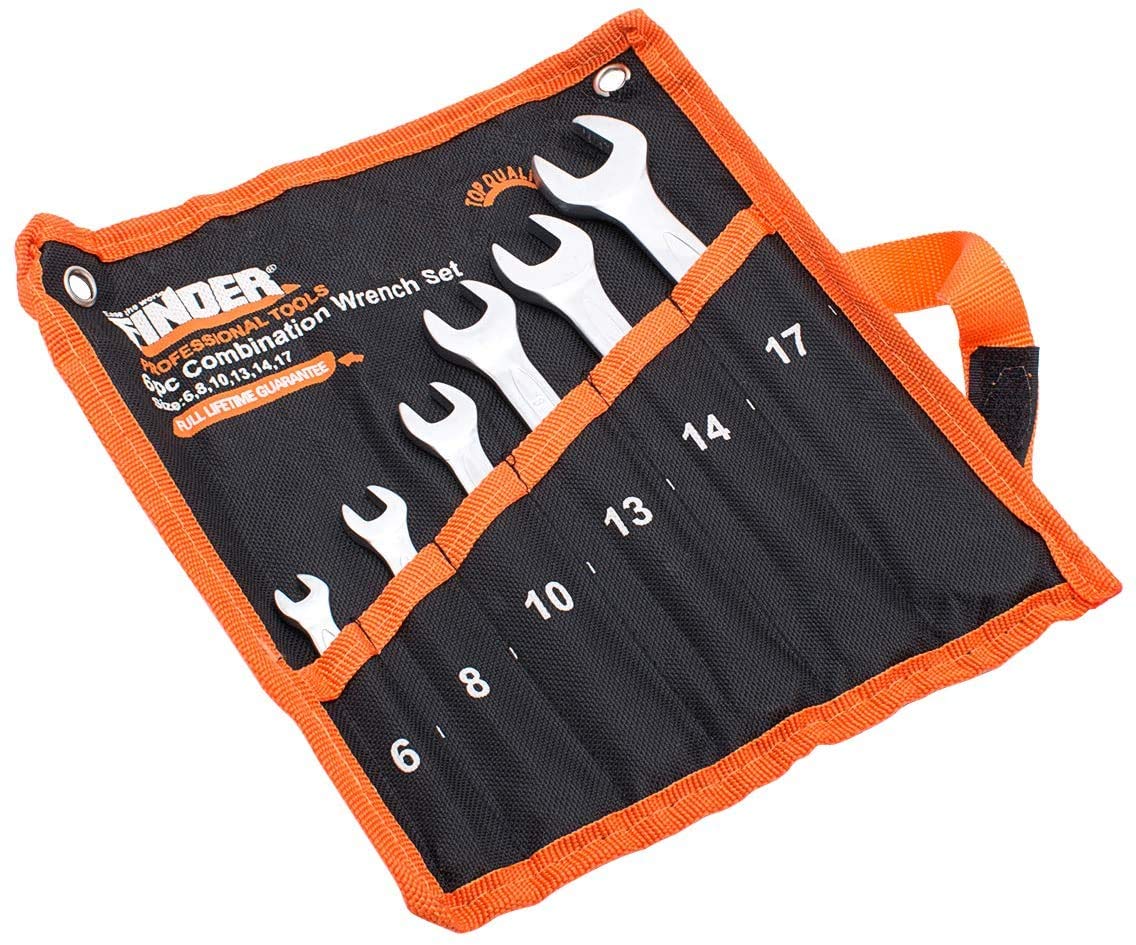 Finder BS192180D Combination Wrench Set, Open and Box End Metric Spanner Set, 6mm-17mm, Set of 6Pcs (Mirror Finish)