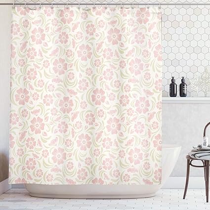 Abakuhaus Fleur Rideau De Douche Millésime Vieux Modèle Floral Silhouettes Briar Arbustes Roses Retro Tissu Résistant à Leau 175 X 200 Cm Vert