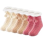 Foaincore 3 Pair Kids Fluffy Slipper Socks with Grips Girls Boys Home Winter Nonslip Warm Socks Fleece Lined Cozy Child Sock
