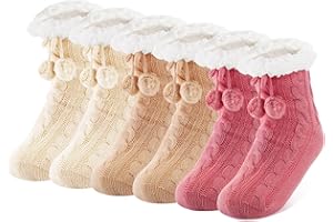 Foaincore 3 Pair Kids Fluffy Slipper Socks with Grips Girls Boys Home Winter Nonslip Warm Socks Fleece Lined Cozy Child Sock