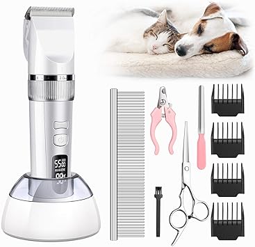 ペット用バリカン irozce コードレスバリカン 犬猫用 lcdディースプレー表示 四段階スピード調整 刈り高さ調整可能 低騒音 低振動 高精度 充電台座デザイン 充交両用 セラミックチタン刃 35枚刃 切れ味抜群 水洗い可能 軽量 ペット美容 自宅で簡単安全にペットトリミング 大小動物全身適用