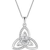 Starnny Celtic Birthstone Necklace for Women 925 Sterling Silver Trinity Knot Triquetra Crystal Pendant