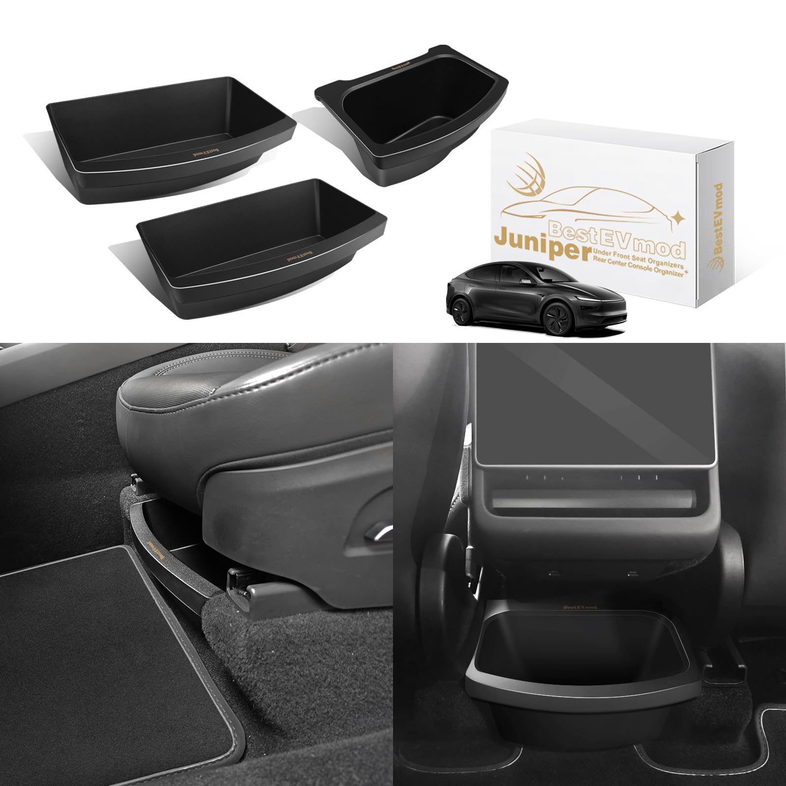 Photo 1 of BestEvMod for 2026+ Model Y Juniper Refresh 3PCS Storage Bundle Trash Can Backseat Storage Box Garbage Rear Bin Can Anti-Slip Rear Center Console Organizer *1 + Under Seat Organizer Box*2