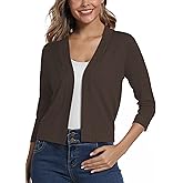 EXCHIC Women's 3/4 Sleeve Lightweight Cropped Cardigan Sweaters Open Front Bolero Short Shrugs for Dresses