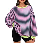 Trendy Queen Oversized Sweatshirt for Women 2026 Fall Crewneck Striped Long Sleeve Shirts Hoodies Cute Top Y2K Outfits