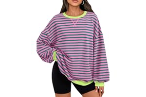 Trendy Queen Oversized Sweatshirt for Women 2026 Fall Crewneck Striped Long Sleeve Shirts Hoodies Cute Top Y2K Outfits