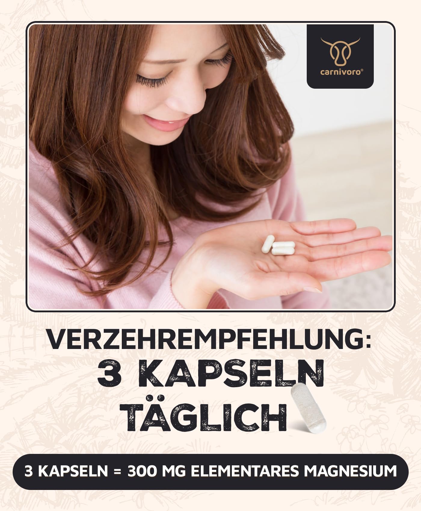 Carnivoro Magnesium Bisglycinat [180 Kapseln - 300mg] Magnesiumglycinat - Reines Magnesiumbisglycinat - elementares Magnesium pro Tagesdosis - Laborgeprüft, hochdosiert 5