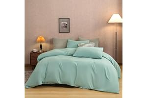 TAZMKEZM Light Green Duvet Cover 100% Washed Cotton Duvet Cover Twin Size,1 Pieces Luxury Soft Bedding with Zipper Closure.Solid Color Pattern Duvet Cover（68x90 Inch）