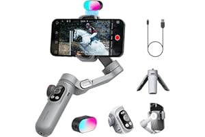 Gimbal Stabilizer for Smartphone,RGB Magnetic Refill Light Set,OLED Display LED Light Focus Wheel, Professional 3-axis stabilizer for Android &iPhone, AOCHUAN XPRO KIT Grey