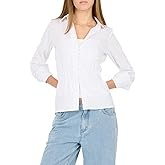 Forever 21 Women's Poplin Button-Down Long Sleeve Shirt Collared Top with Self-Tie Back