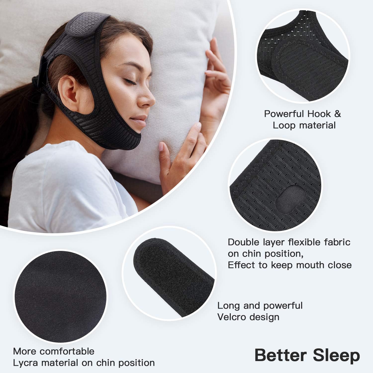 Anti Snore Chin Strap [Upgraded 2020], Vosaro Snoring Solution Anti Snoring Devices Effective Stop Snoring Chin Strap, Adjustable and Breathable Stop Snoring Sleep Aid for Men Women, Black: Health & Personal Care