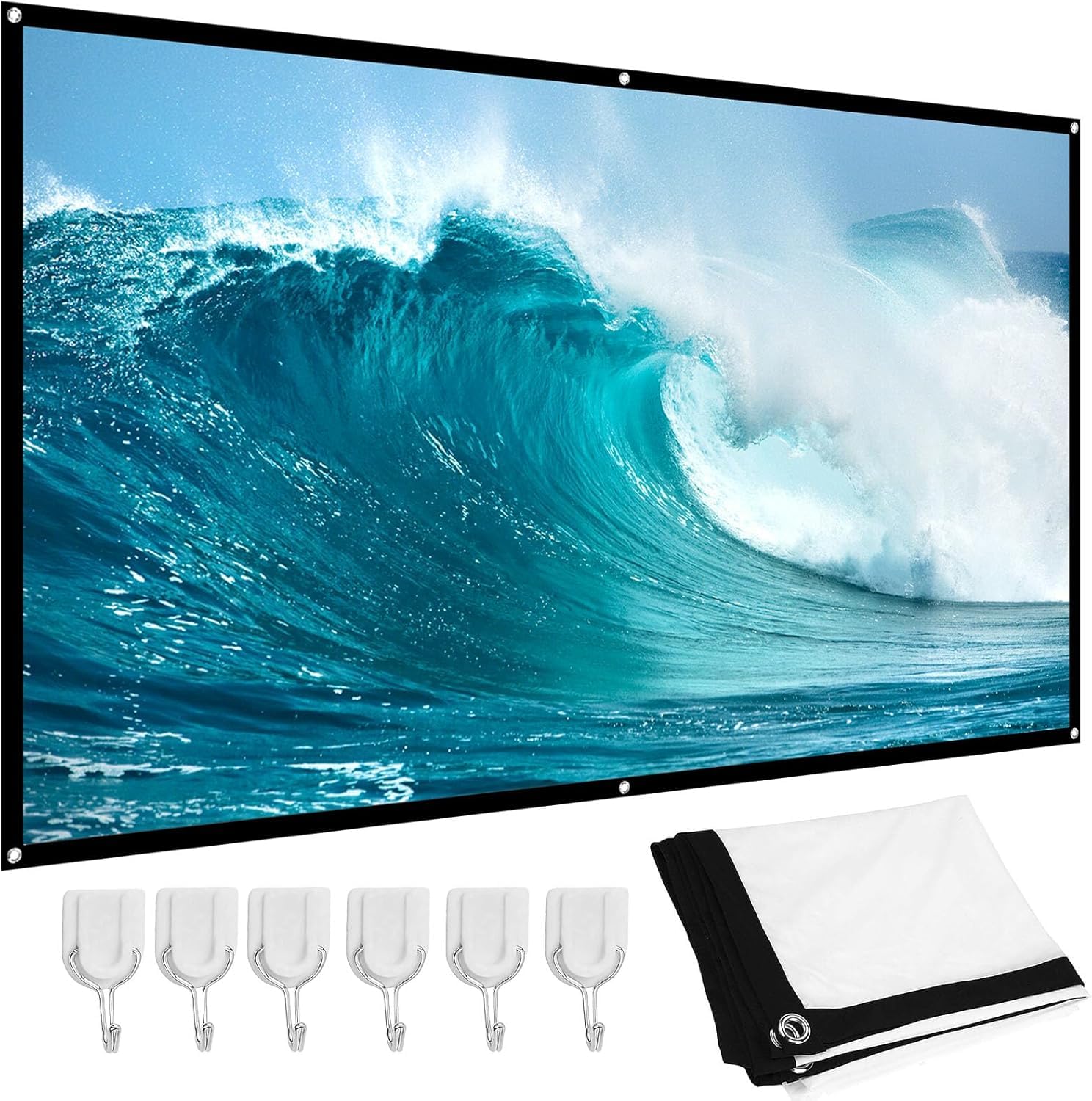 Projection Screen,60-100inch 16:9 HD Projector Screen 3D Film Portable Screen Curtains,Double Sided Washable Outdoor Projector for Home Theater, (100in)