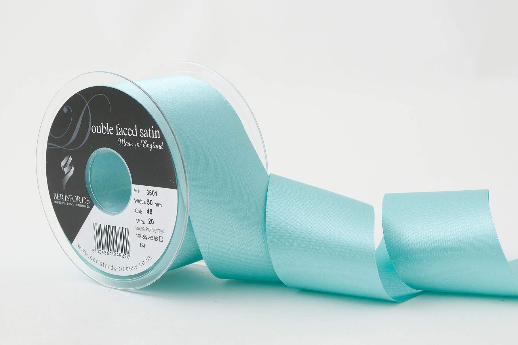 Berisfords Double FACE Poly Satin Ribbon, New Turq, 50 mm