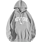 ORANDESIGNE Letter Graphic Print Hoodies for Women Oversized Long Sleeve Casual Drawstring Fall Pullover Sweatshirt Tops