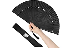 KEZKALS 8.27" Folding Hand Fan, Black Bamboo Silk Hand Fans for Women Foldable, Chinese/Japanese Charming Elegant Vintage Retro Style Hand Held Fan, Paper Hand Fan Foldable for Cosplay, Dancing, Party