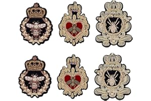 AHANDMAKER 6pcs Crown Bee Badge Embroidered Applique Patch, 3 Style Embroidered Badge Patch Sew On Patches DIY Decorative Applique Patches for Dress Jeans Jackets Handbag Clothing