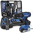 COMOWARE 120 Pcs Home Tool Kit with 20V Power Drill, Li-ion Battery & Charger - 25+1 Clutch Tool Set for Home, Garden & Office Repair - Blue Case