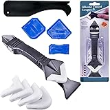 3 in 1 Silicone Caulking Tools（stainless steelhead）, Sealant Finishing Tool Grout Scraper, Reuse and Replace 5 Silicone Pads,