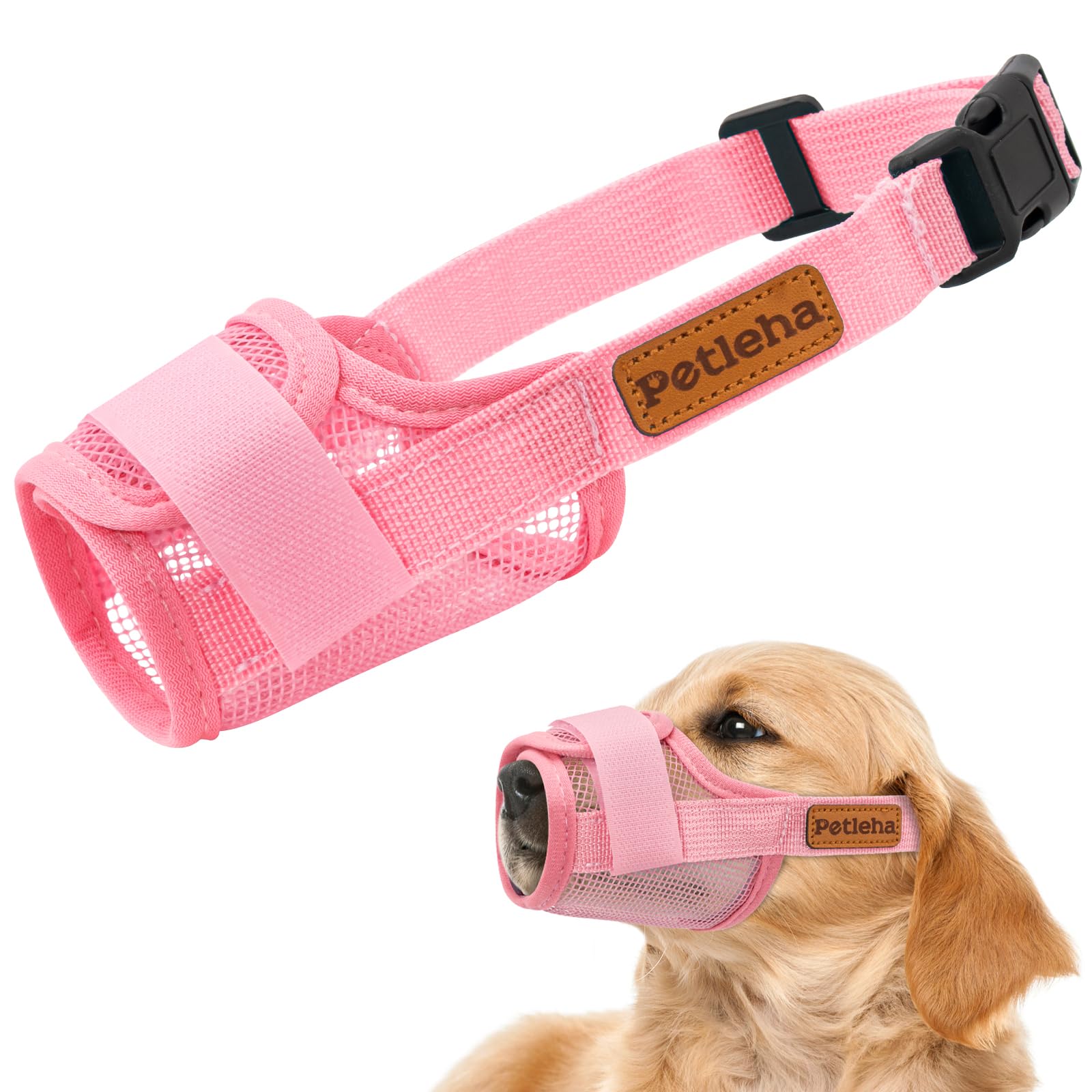Photo 1 of Coppthinktu Soft Dog Muzzle, Breathable Mesh Muzzle for Small Medium Large Sized Dog Mouth Cover, Adjustable Muzzles to Prevent Biting Barking Dogs Mouth Cover Allows Drinking (Pink S)