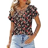 CRAZY GRID Women's T-Shirt Short Sleeve V-Neck Tops 2025 Summer Graphic Trendy Casual Comfy Tshirts