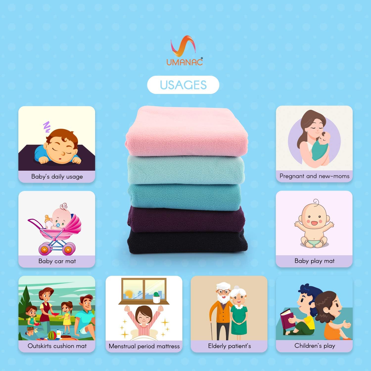 Umanac Baby Waterproof Crib Sheet, Bed Pad, Bed Wetting Underpads, Washable, Reusable Baby Bed Mattress Protector for Toddler, Children and Adults Yellow, Medium (100cm x 70cm): Kitchen & Dining