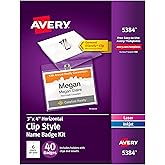 Avery Customizable Name Tag, Clip Style, 3" x 4", Clear Name Badge Holders, White Laser/Inkjet Printable Inserts, 40 Total (5384)