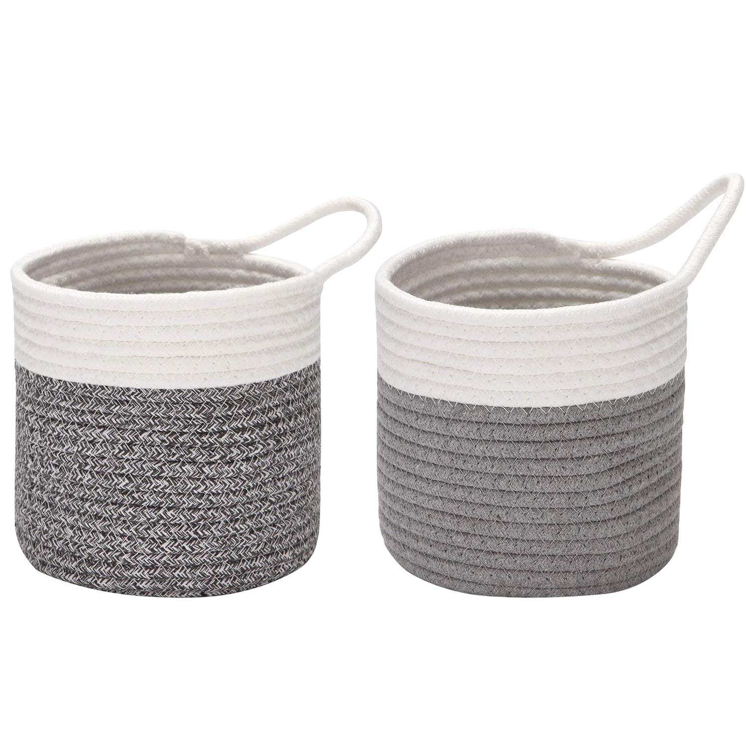 Sea Team Pack of 2 Hanging Baskets Cotton Rope Small Woven Storage Basket 6.7 Inch, Hanging Bag for Bike, Planter Fabric, Pot, Wall, Organizer Key Holder, Wallets
