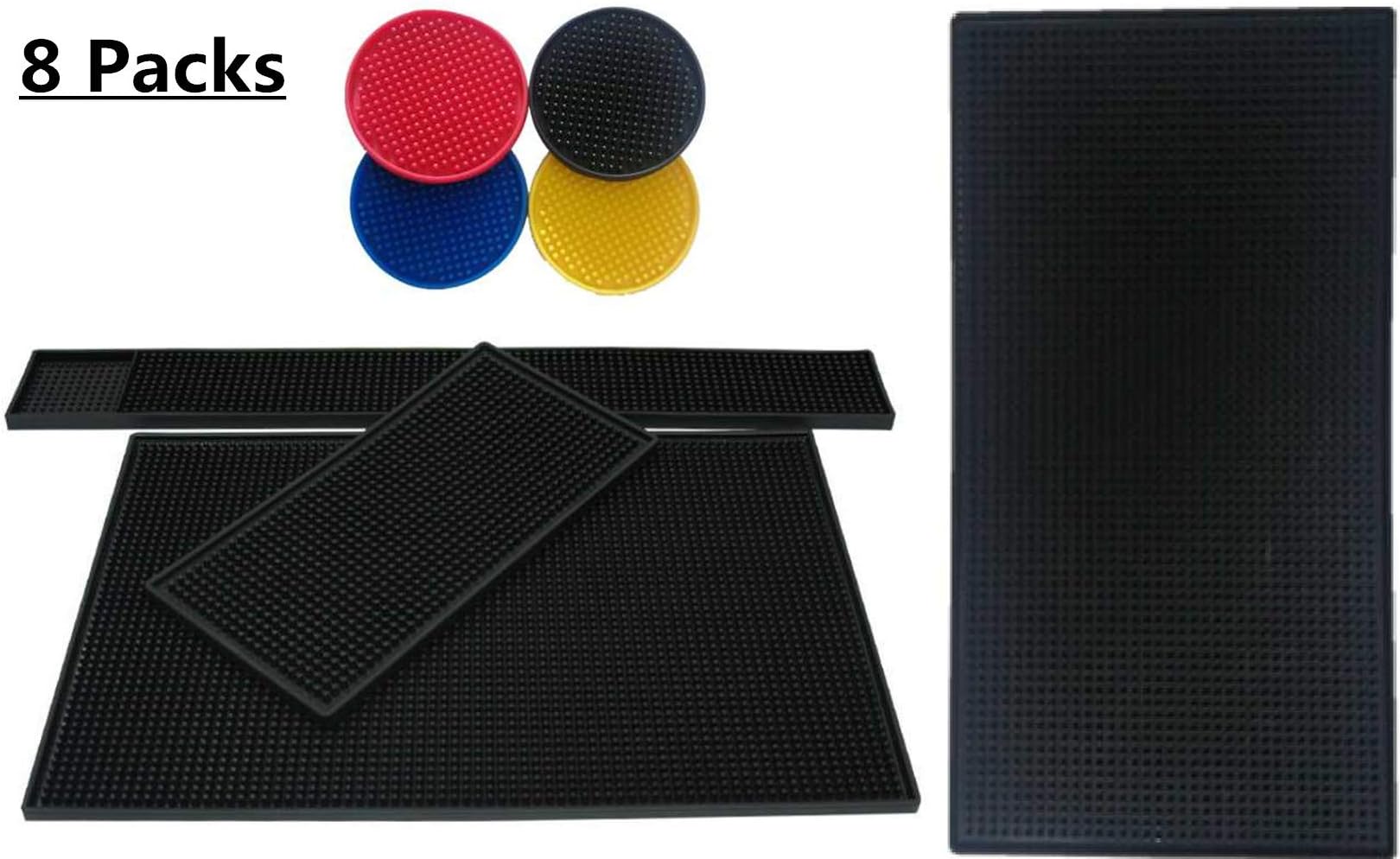 8 Packs Thick Bar Mat Pad PVC Rubber Dish Drying Spill Matting Rubber Coaster with Non-Slip Bottom for KTV Bar Glass Home. 24"x12", 24"x6", 18"x12", 12"x6", 3.9"x3.9"